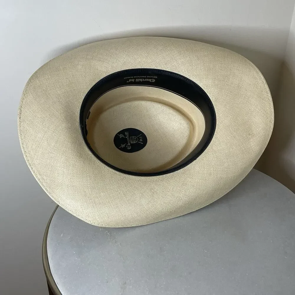 VTG Churchill Ltd Genuine Shantung Straw Panama Hat Size 7 3/8 Paisley Band